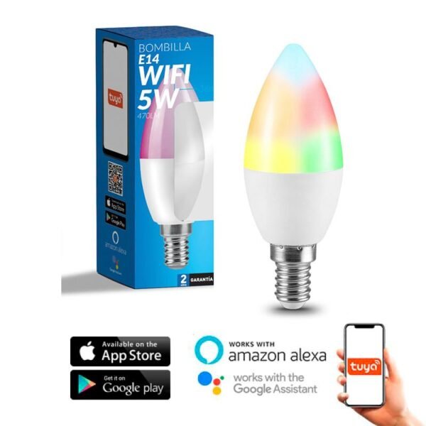 Lâmpada E14 Vela SMARTHOME WIFI LED 6W RGB+CCT (3000-6000-7500K), APP, Alexa e Google Assistant