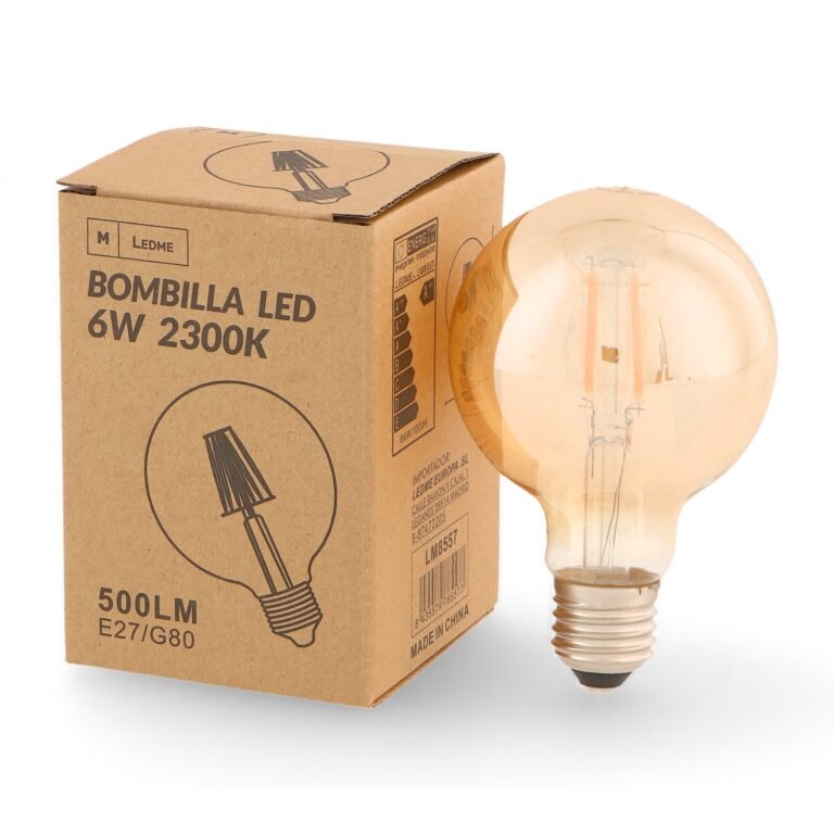 Lâmpada E27 (grosso) Globo Filamento LED G80 6W 2300K 500lm Ambar