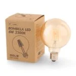 Lâmpada E27 (grosso) Globo Filamento LED G95 6W 2300K 500lm Ambar