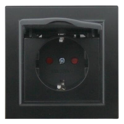 Tomada Schuko com Tampa Série EP Preto