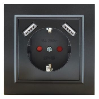 Tomada Schuko com USB Duplo Série EP Preto