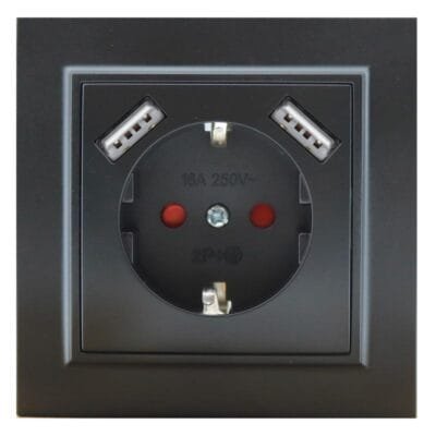 Tomada Schuko com USB Duplo Série EP Preto