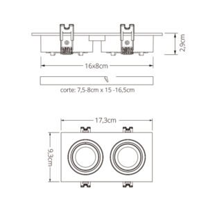 Aro de encastrar ONIRO 2xMR16/GU10/GU5.3 C.17,3xL.9,3xAlt.2,9cm Policarbonato (PC) Branco - Image 3