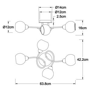 Plafond UMBRIA 4xE14 C.63,8xL.42,2xAlt.16cm Cromado - Image 4