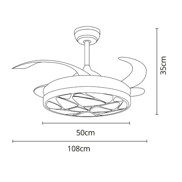 Ventoinha de tecto MARTE D.108cm 4 palas retrácteis, 72W 3000-4000-6000K Branco - Image 6