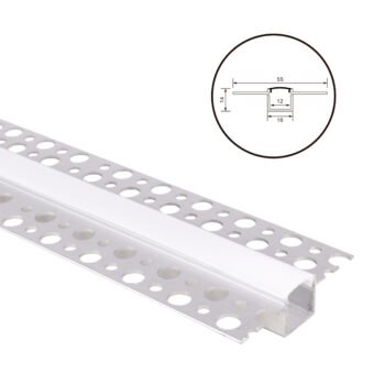 Calha de pladur para fita LED em alumínio com difusor opalino L.55x Alt.14mm - 2mt