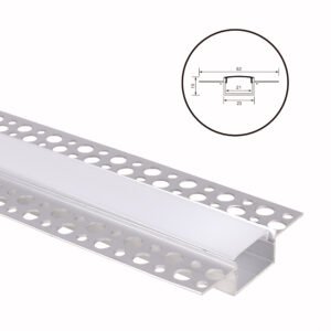 Calha de pladur para fita LED em alumínio com difusor opalino L.62xAlt.15mm - 2mt
