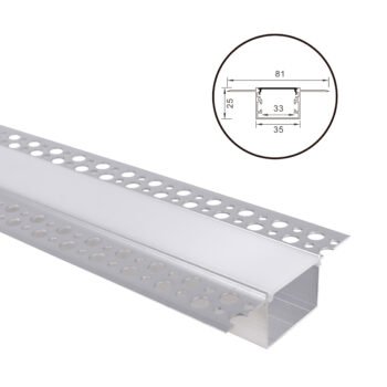 Calha de pladur para fita LED em alumínio com difusor opalino L.81x Alt.25mm - 2mt