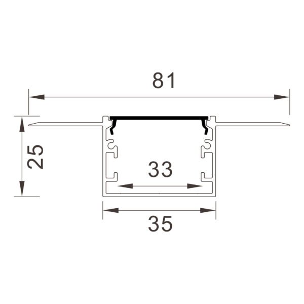 Calha de pladur para fita LED em alumínio com difusor opalino L.81x Alt.25mm - 2mt - Image 3