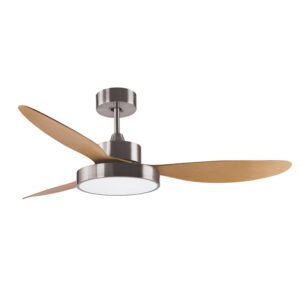 Ventoinha de tecto TULUM níquel/faia, 3 palas, 25W LED 3000|4000|6000K