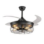 Ventoinha de tecto ANTICUARIO preta, 4 palas retráteis, 5 lâmpadas LED 4W E27 2700K