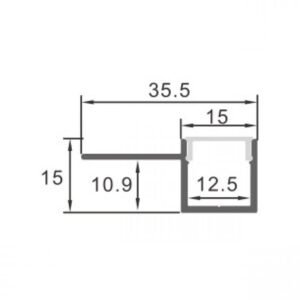 Calha de pladur para fita LED em alumínio com difusor opalino L.35.5x Alt.15mm - 2mt - Image 2