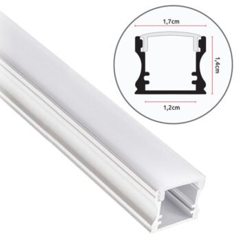 Calha funda sem abas para fita LED em alumínio com difusor opalino L.17x Alt.14,5mm - 2mt