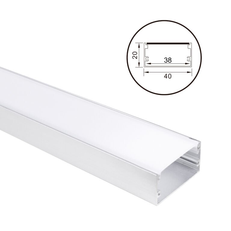 Calha sem abas para fita LED em alumínio com difusor opalino L.40x Alt.20mm - 2mt