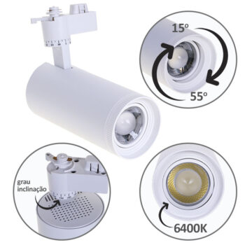 Foco para calha ARGOS (2 condutores) 30W LED 6400K Branco