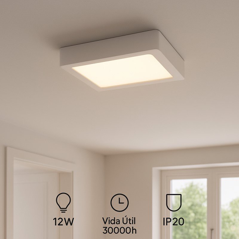 Plafond SLIM 12W LED 1200lm 4500K Quadrado Branco - Image 3