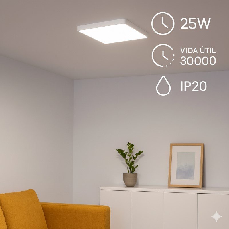 Plafond SLIM 25W LED 2500lm 4500K Quadrado Branco - Image 3