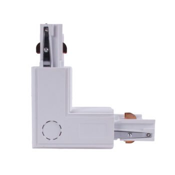 Conector esquerdo em forma de "L" para calha de superfície LINE PRO (4 condutores) em alumínio branco
