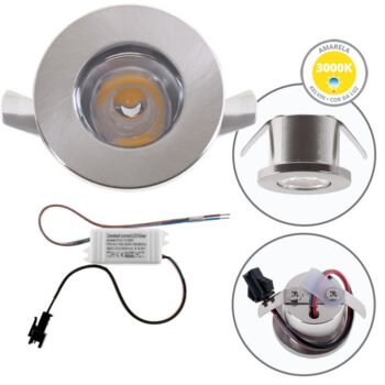 Foco de encastrar DENI redondo fixo 1W LED 80lm 3000K níquel