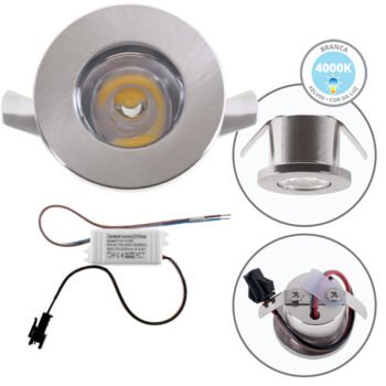 Foco de encastrar DENI redondo fixo 1W LED 80lm 4000K níquel