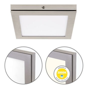 Painel de superfície TOLSTOI 17x17 12W LED 720lm 3000K Níquel