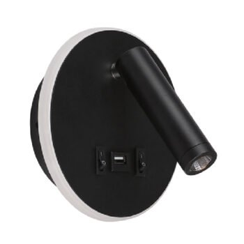 Aplique MATSYS 11W LED 657lm 4000K, porta USB Preto