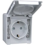 Tomada Schuko com Obturador ESTANQUE48 IP65 Cinzento
