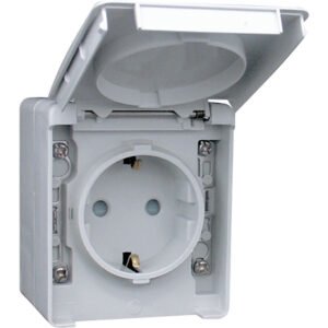Tomada Schuko com Obturador ESTANQUE48 IP65 Cinzento