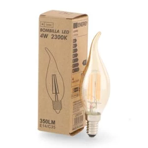 Lâmpada E14 (fino) Vela Bico Filamento LED 4W 2300K 350lm Ambar