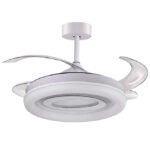 Ventoinha de tecto TEBE branca, 4 palas retráteis, 130W LED 3000|4000|6000K, Alt.35xD.108/50cm
