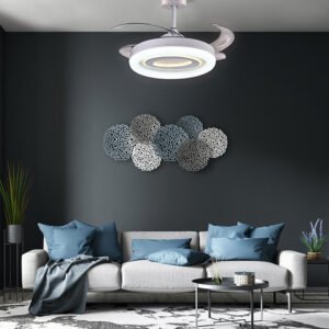 Ventoinha de tecto TEBE branca, 4 palas retráteis, 130W LED 3000|4000|6000K, Alt.35xD.108/50cm - Image 2