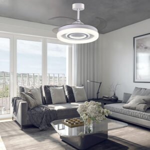 Ventoinha de tecto AMALTEA branca, 4 palas retráteis, 116W LED 3000|4000|6500K, Alt.35xD.108/50cm - Image 2