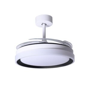 Ventoinha de tecto KIGALI MINI branca/preta 4palas retráteis 48W LED 3000|4000|6000K Alt.35xD91/40cm - Image 2