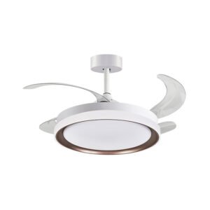 Ventoinha tecto KIGALI MINI branca/castanho 4palas retráteis 48WLED 3000|4000|6000K Alt35xD91/40cm