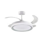 Ventoinha de tecto KIGALI MINI branca/prata 4palas retráteis 48W LED 3000|4000|6000K Alt.35xD91/40cm