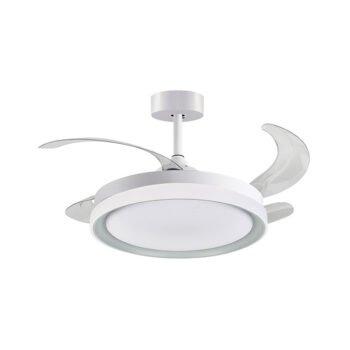 Ventoinha de tecto KIGALI MINI branca/prata 4palas retráteis 48W LED 3000|4000|6000K Alt.35xD91/40cm