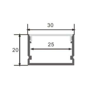 Calha sem abas para fita LED com difusor opalino L.30x Alt.20mm - 2mt - Image 2