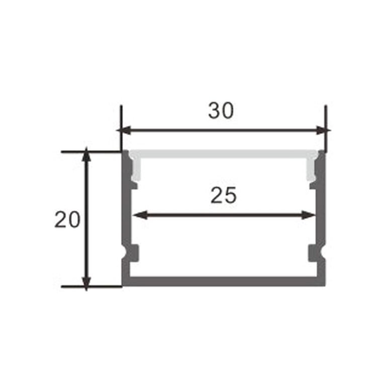 Calha sem abas para fita LED com difusor opalino L.30x Alt.20mm - 2mt - Image 2