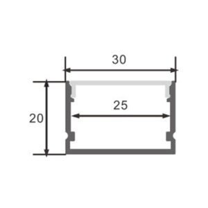 Calha sem abas para fita LED branco com difusor opalino L.30x Alt.20mm - 2mt - Image 2