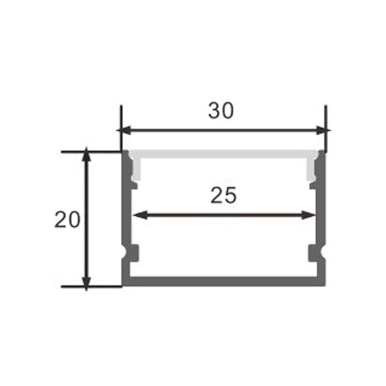 Calha sem abas para fita LED branco com difusor opalino L.30x Alt.20mm - 2mt - Image 2