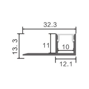 Calha de pladur para fita LED em alumínio com difusor opalino L.32.3x Alt.13.3mm - 2mt - Image 2