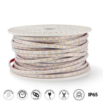 Fita Led PROSTRIP 230V 12W/m 120LED/m IP65 2100K autoclante 50m/rolo