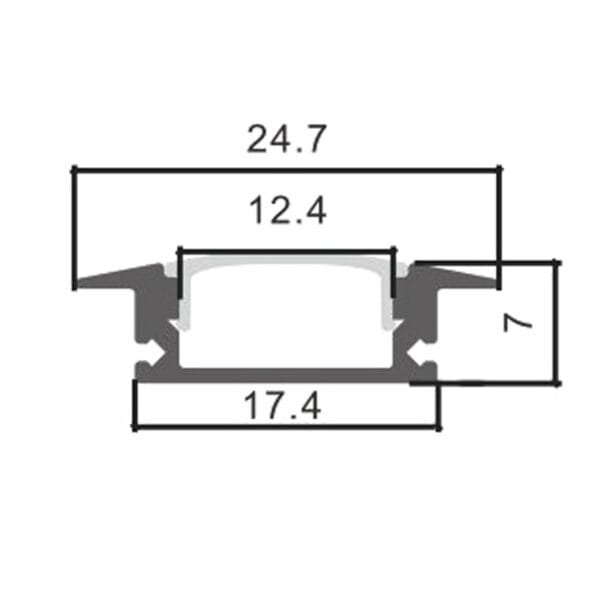 Calha com abas para fita LED branco com difusor opalino L.24,7x Alt.7mm - 2mt - Image 2