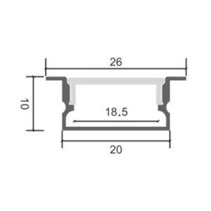 Calha com abas para fita LED com difusor opalino L.26x Alt.10mm - 2mt - Image 2