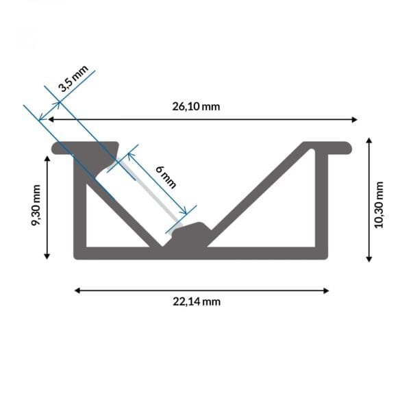 Calha de encastrar para fita LED com difusor opalino L.26x Alt.10,4mm - 2mt - Image 2