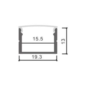 Calha sem abas para fita LED com difusor opalino L.19,3x Alt.13mm - 2mt - Image 2
