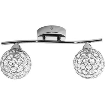 Aplique de parede KEGAN cromado em metal e cristal, com dois casquilhos G9 e 38 cm de comprimento